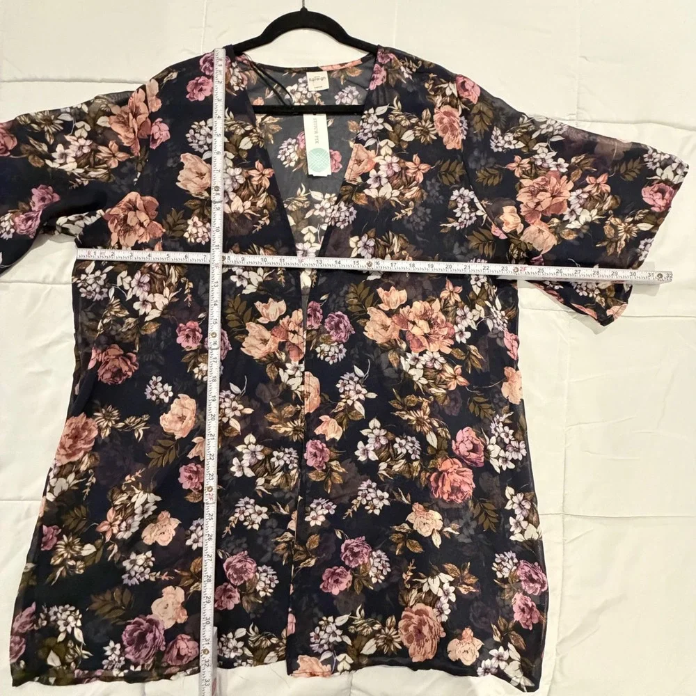 Kaileigh Tinkham Open Kimono Navy Floral Sheer Chiffon XXL Stitch‎ Fix Boho New